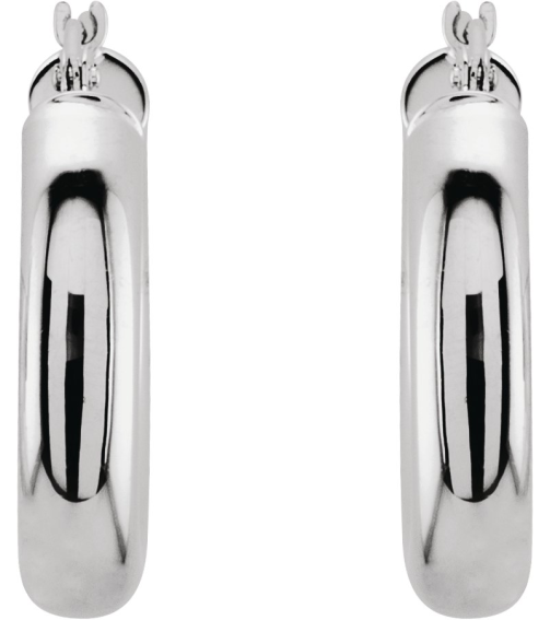 20270 Earring 14K White 20 Mm 4 Mm Pair Catch Polished Round Tube Hoop Earrings