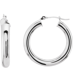 20270 Earring 14K White 25 Mm 4 Mm Pair Catch Polished Round Tube Hoop Earrings