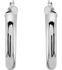 20270 Earring 14K White 25 Mm 4 Mm Pair Catch Polished Round Tube Hoop Earrings