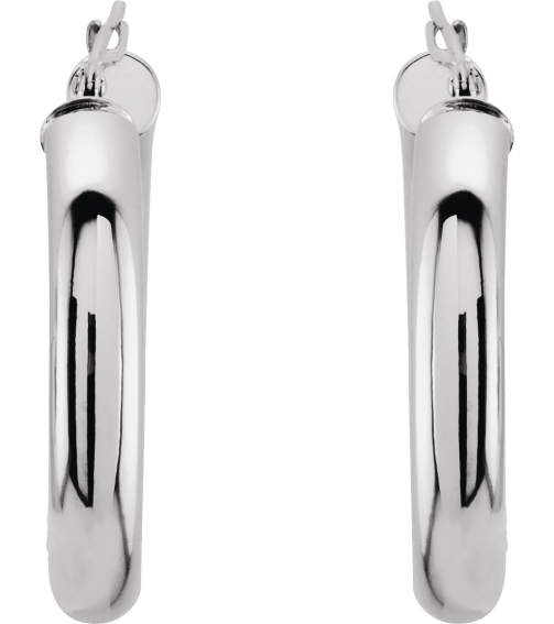 20270 Earring 14K White 25 Mm 4 Mm Pair Catch Polished Round Tube Hoop Earrings