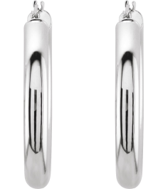 20270 Earring 14K White 30 Mm 4 Mm Pair Catch Polished Round Tube Hoop Earrings