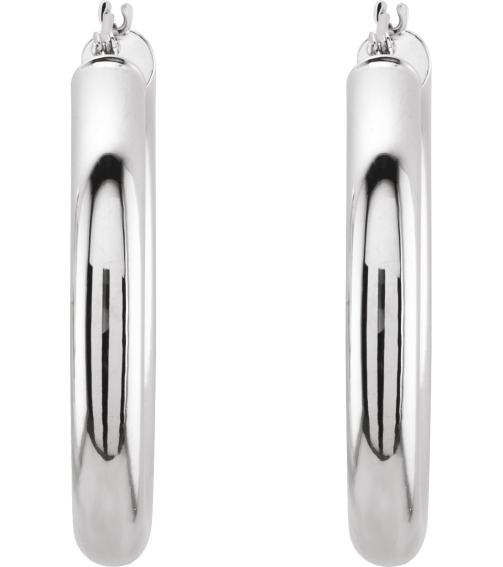 20270 Earring 14K White 30 Mm 4 Mm Pair Catch Polished Round Tube Hoop Earrings