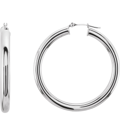20270 Earring 14K White 40 Mm 4 Mm Pair Catch Polished Round Tube Hoop Earrings