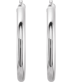 20270 Earring 14K White 40 Mm 4 Mm Pair Catch Polished Round Tube Hoop Earrings