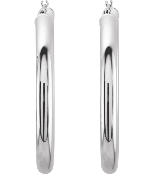 20270 Earring 14K White 40 Mm 4 Mm Pair Catch Polished Round Tube Hoop Earrings