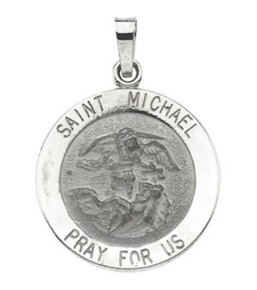 R5052 Pendant 14K White 18 Mm Polished Round St. Michael Medal