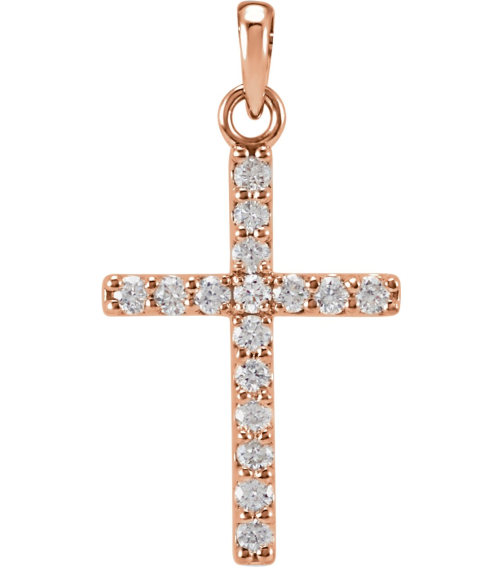 R42308 Pendant Set 14K Rose Round Lab-Grown Diamond 1.3Mm 18 Ctw Si1-Si2, G-H Polished Lab-Grown Diamond Accented Cross Pendant