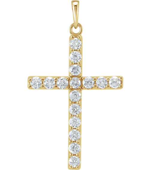 R42308 Pendant Set 14K Yellow Round Lab-Grown Diamond 2.5Mm 1 Ctw Si1-Si2, G-H Polished Lab-Grown Diamond Cross Pendant