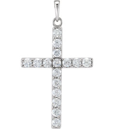 R42308 Pendant Set 14K White Round Lab-Grown Diamond 2.5Mm 1 Ctw Si1-Si2, G-H Polished Lab-Grown Diamond Cross Pendant