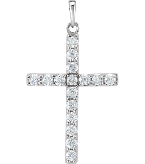 R42308 Pendant Set 14K White Round Lab-Grown Diamond 2.5Mm 1 Ctw Si1-Si2, G-H Polished Lab-Grown Diamond Cross Pendant