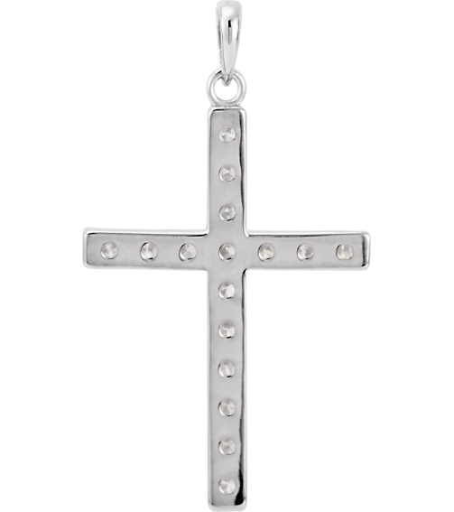 R42308 Pendant Set 14K White Round Lab-Grown Diamond 2.5Mm 1 Ctw Si1-Si2, G-H Polished Lab-Grown Diamond Cross Pendant