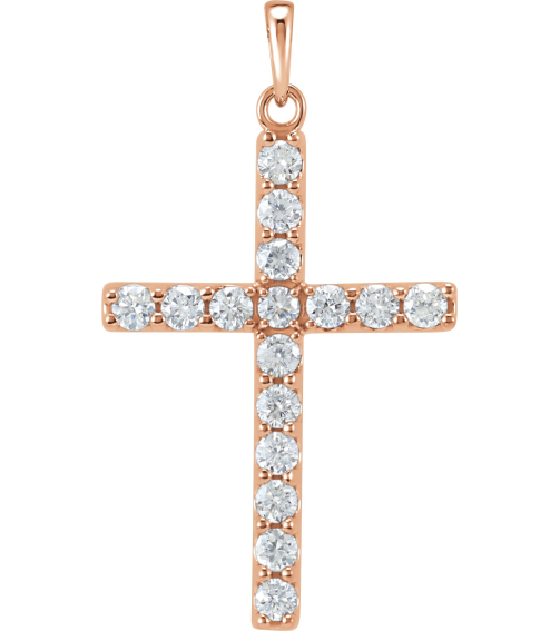 R42308 Pendant Set 14K Rose Round Lab-Grown Diamond 2.5Mm 1 Ctw Si1-Si2, G-H Polished Lab-Grown Diamond Cross Pendant