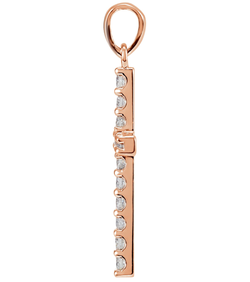 R42308 Pendant Set 14K Rose Round Lab-Grown Diamond 2.5Mm 1 Ctw Si1-Si2, G-H Polished Lab-Grown Diamond Cross Pendant