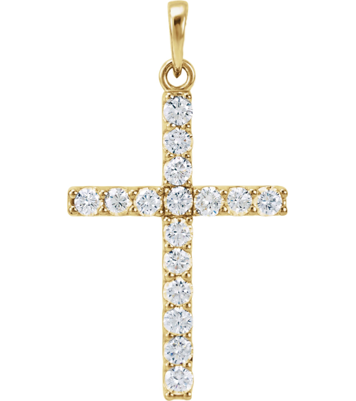R42308 Pendant Set 14K Yellow Round Lab-Grown Diamond 2Mm 12 Ctw Si1-Si2, G-H Polished Lab-Grown Diamond Cross Pendant