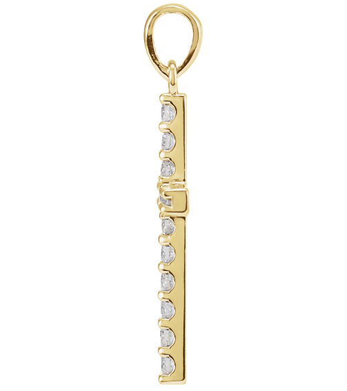 R42308 Pendant Set 14K Yellow Round Lab-Grown Diamond 2Mm 12 Ctw Si1-Si2, G-H Polished Lab-Grown Diamond Cross Pendant