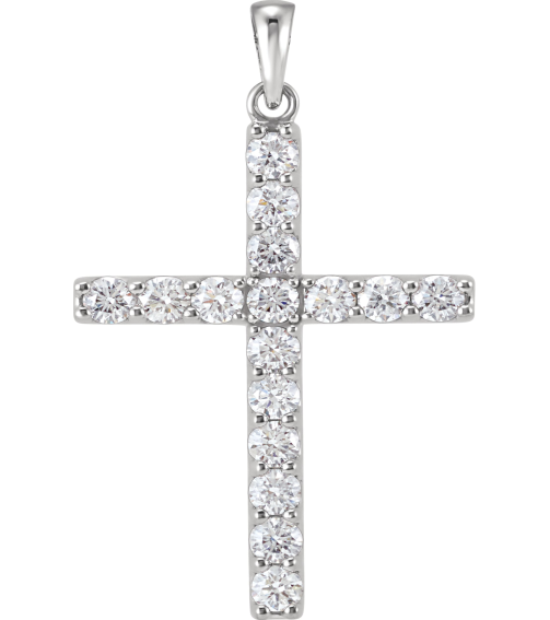 R42308 Pendant Set 14K White Round Lab-Grown Diamond 2Mm 12 Ctw Si1-Si2, G-H Polished Lab-Grown Diamond Cross Pendant