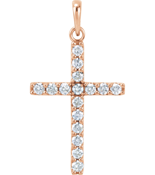 R42308 Pendant Set 14K Rose Round Lab-Grown Diamond 2Mm 12 Ctw Si1-Si2, G-H Polished Lab-Grown Diamond Cross Pendant