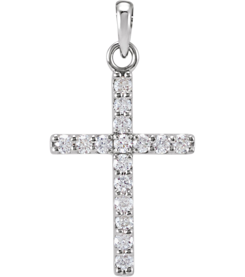 R42308 Pendant Set 14K White Round Lab-Grown Diamond 1.5Mm 15 Ctw Si1-Si2, G-H Polished Lab-Grown Diamond Cross Pendant