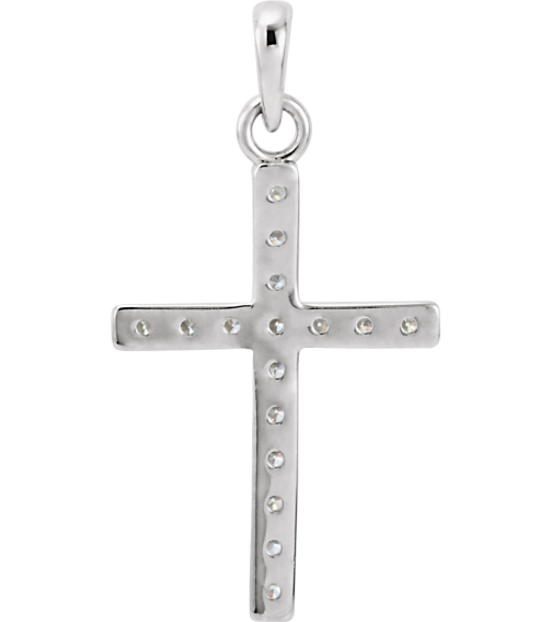 R42308 Pendant Set 14K White Round Lab-Grown Diamond 1.5Mm 15 Ctw Si1-Si2, G-H Polished Lab-Grown Diamond Cross Pendant