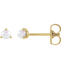 88316 Earring Set Cultured White Seed Pearl Pearl 3.5 Mm 14K Yellow Pair Friction Backs Included Polished Cultured White Seed Pearl 3-Prong Earrings