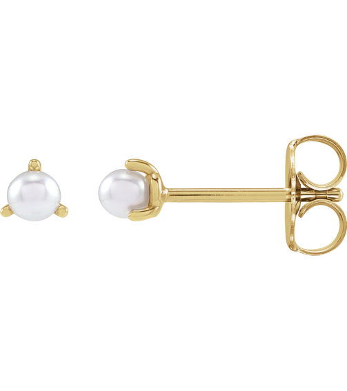 88316 Earring Set Cultured White Seed Pearl Pearl 3.5 Mm 14K Yellow Pair Friction Backs Included Polished Cultured White Seed Pearl 3-Prong Earrings