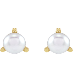 88316 Earring Set Cultured White Seed Pearl Pearl 3.5 Mm 14K Yellow Pair Friction Backs Included Polished Cultured White Seed Pearl 3-Prong Earrings
