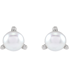 88316 Earring Set Cultured White Seed Pearl Pearl 2.5 Mm Sterling Silver Pair Friction Backs Included Polished Cultured White Seed Pearl 3-Prong Earrings