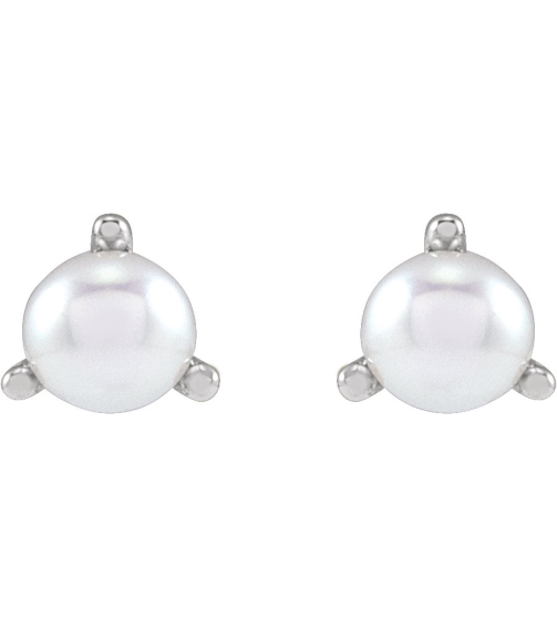 88316 Earring Set Cultured White Seed Pearl Pearl 2.5 Mm Sterling Silver Pair Friction Backs Included Polished Cultured White Seed Pearl 3-Prong Earrings
