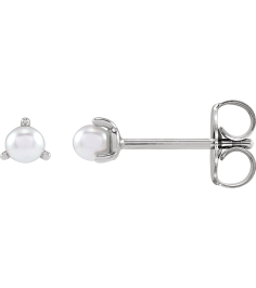 88316 Earring Set Cultured White Seed Pearl Pearl 2 Mm Sterling Silver Pair Friction Backs Included Polished Cultured White Seed Pearl 3-Prong Earrings