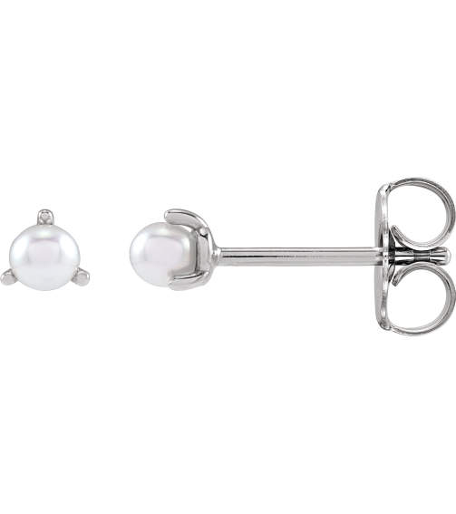 88316 Earring Set Cultured White Seed Pearl Pearl 2 Mm Sterling Silver Pair Friction Backs Included Polished Cultured White Seed Pearl 3-Prong Earrings