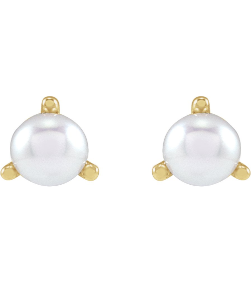 88316 Earring Set Cultured White Seed Pearl Pearl 3 Mm 14K White Pair Friction Backs Included Polished Cultured White Seed Pearl 3-Prong Earrings
