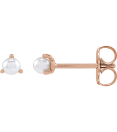 88316 Earring Set Cultured White Seed Pearl Pearl 3.5 Mm 14K Rose Pair Friction Backs Included Polished Cultured White Seed Pearl 3-Prong Earrings