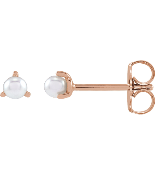88316 Earring Set Cultured White Seed Pearl Pearl 3.5 Mm 14K Rose Pair Friction Backs Included Polished Cultured White Seed Pearl 3-Prong Earrings