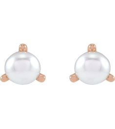 88316 Earring Set Cultured White Seed Pearl Pearl 3.5 Mm 14K Rose Pair Friction Backs Included Polished Cultured White Seed Pearl 3-Prong Earrings