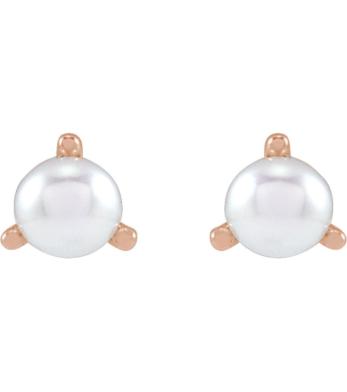 88316 Earring Set Cultured White Seed Pearl Pearl 3.5 Mm 14K Rose Pair Friction Backs Included Polished Cultured White Seed Pearl 3-Prong Earrings
