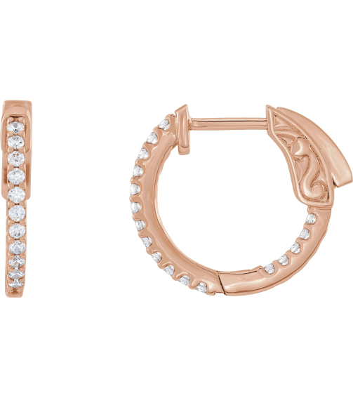 650183 Earring Set 14K Rose 15.5 Mm 1.5 Mm Natural Diamond Round 1.3Mm 13 Ctw I1, H+ Pair Hinged Polished 13 Ctw Natural Diamond Inside-Outside Hinged Hoop Earrings