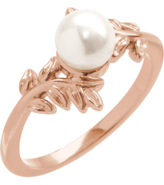 6705 Ring Set 14K Rose Cultured Akoya Pearl Pearl 6 Mm Polished Nature Inspired Ring