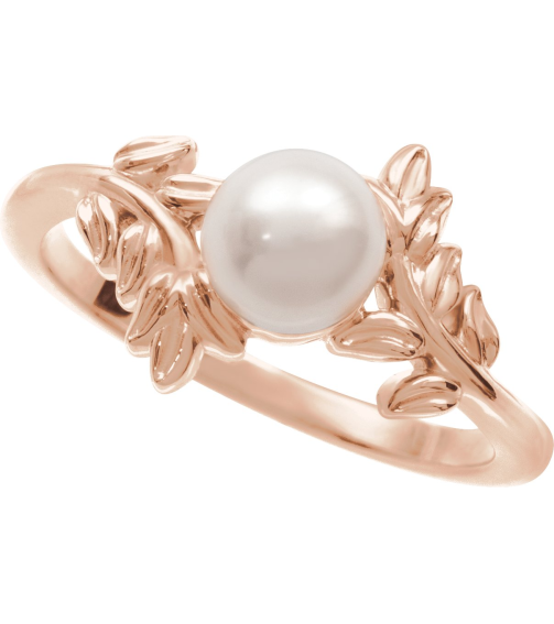 6705 Ring Set 14K Rose Cultured Akoya Pearl Pearl 6 Mm Polished Nature Inspired Ring