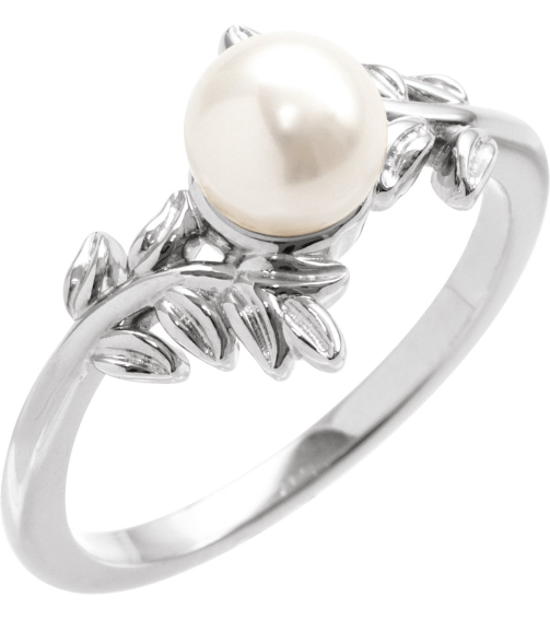 6705 Ring Set 14K White Cultured White Akoya Pearl Pearl 6 Mm Polished Nature Inspired Ring