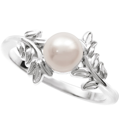 6705 Ring Set Platinum Cultured Akoya Pearl Pearl 5 Mm Polished Nature Inspired Ring