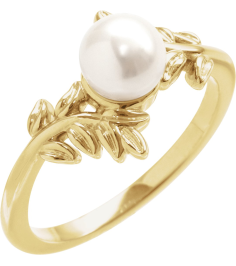 6705 Ring Set 14K Yellow Cultured White Akoya Pearl Pearl 6 Mm Polished Nature Inspired Ring