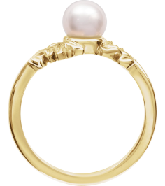 6705 Ring Set 14K Yellow Cultured White Akoya Pearl Pearl 6 Mm Polished Nature Inspired Ring