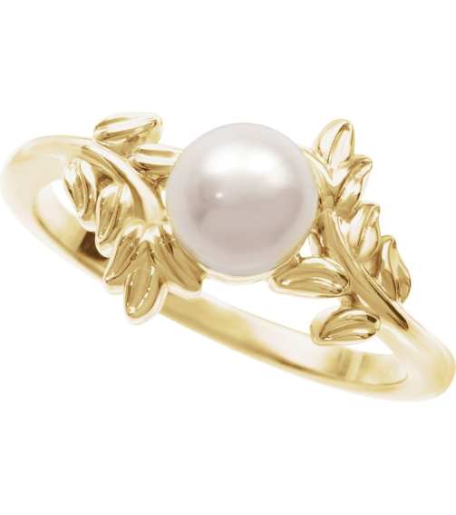 6705 Ring Set 14K Yellow Cultured White Akoya Pearl Pearl 5 Mm Polished Nature Inspired Ring