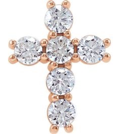 R42309 Pendant Set 14K Rose Round Lab-Grown Diamond 2.2Mm 14 Ctw Si1-Si2, G-H Polished Lab-Grown Diamond Cross Pendant