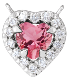 88342 Necklace Center Set 14K White Heart Natural Pink Tourmaline 5 X 5Mm 18 Ctw Natural Diamond I1, Gh Polished Natural Pink Tourmaline And 18 Ctw Natural Diamond Heart French-Set Halo Necklace Center