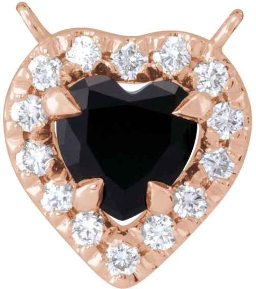 88342 Necklace Center Set 14K Rose Heart Natural Black Onyx 5 X 5Mm 18 Ctw Natural Diamond I1, Gh Polished Natural Onyx And 18 Ctw Natural Diamond Heart French-Set Halo Necklace Center