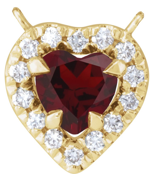 88342 Necklace Center Set 14K Yellow Heart Natural Mozambique Garnet 5 X 5Mm 18 Ctw Natural Diamond I1, Gh Polished Natural Mozambique Garnet And 18 Ctw Natural Diamond Heart French-Set Halo Necklace Center