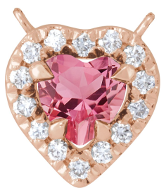 88342 Necklace Center Set 14K Rose Heart Natural Pink Tourmaline 5 X 5Mm 18 Ctw Natural Diamond I1, Gh Polished Natural Pink Tourmaline And 18 Ctw Natural Diamond Heart French-Set Halo Necklace Center