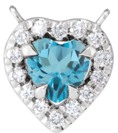 88342 Necklace Center Set Platinum Heart Natural London Blue Topaz 5 X 5Mm 18 Ctw Natural Diamond Si2-Si3, Gh Polished Natural London Blue Topaz And 18 Ctw Natural Diamond Heart French-Set Halo Necklace Center