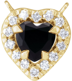 88342 Necklace Center Set 14K Yellow Heart Natural Black Onyx 5 X 5Mm 18 Ctw Natural Diamond I1, Gh Polished Natural Onyx And 18 Ctw Natural Diamond Heart French-Set Halo Necklace Center